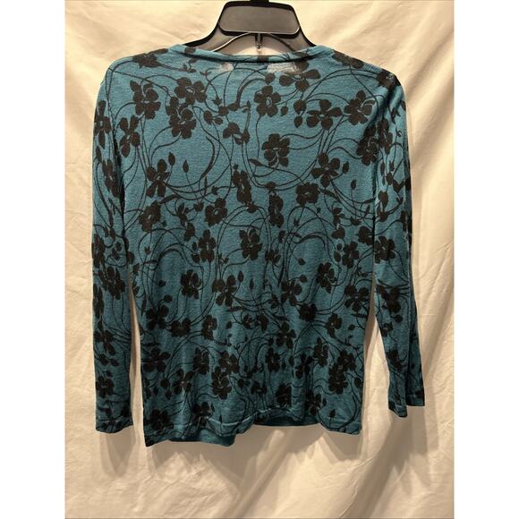 Garnet Hill Merino Wool Cardigan Sweater Women’s Medium Teal Floral Fairy Light - Picture 9 of 13